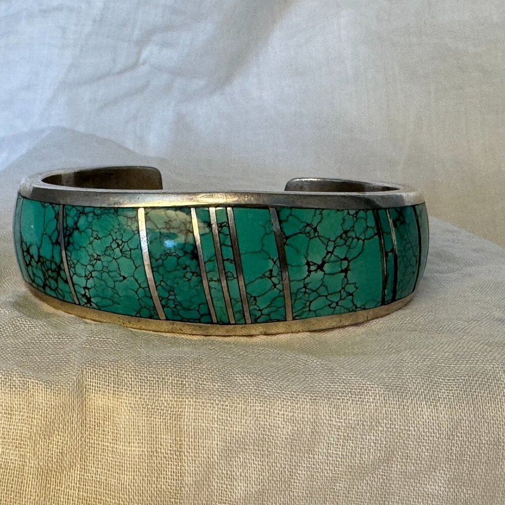 Rare Vintage 1990s James Reid Ltd Santa Fe Art Deco Inlaid Turquoise and Stamped